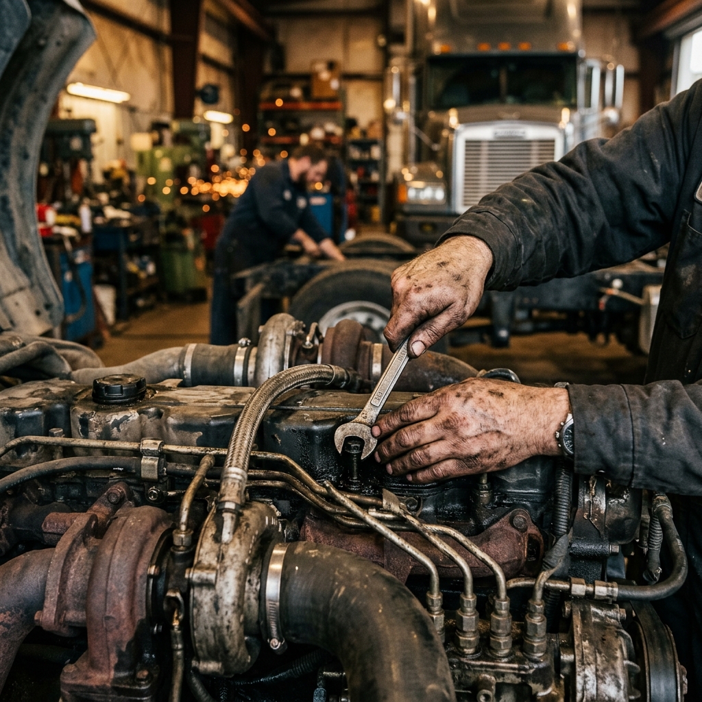Truck mechanic at work