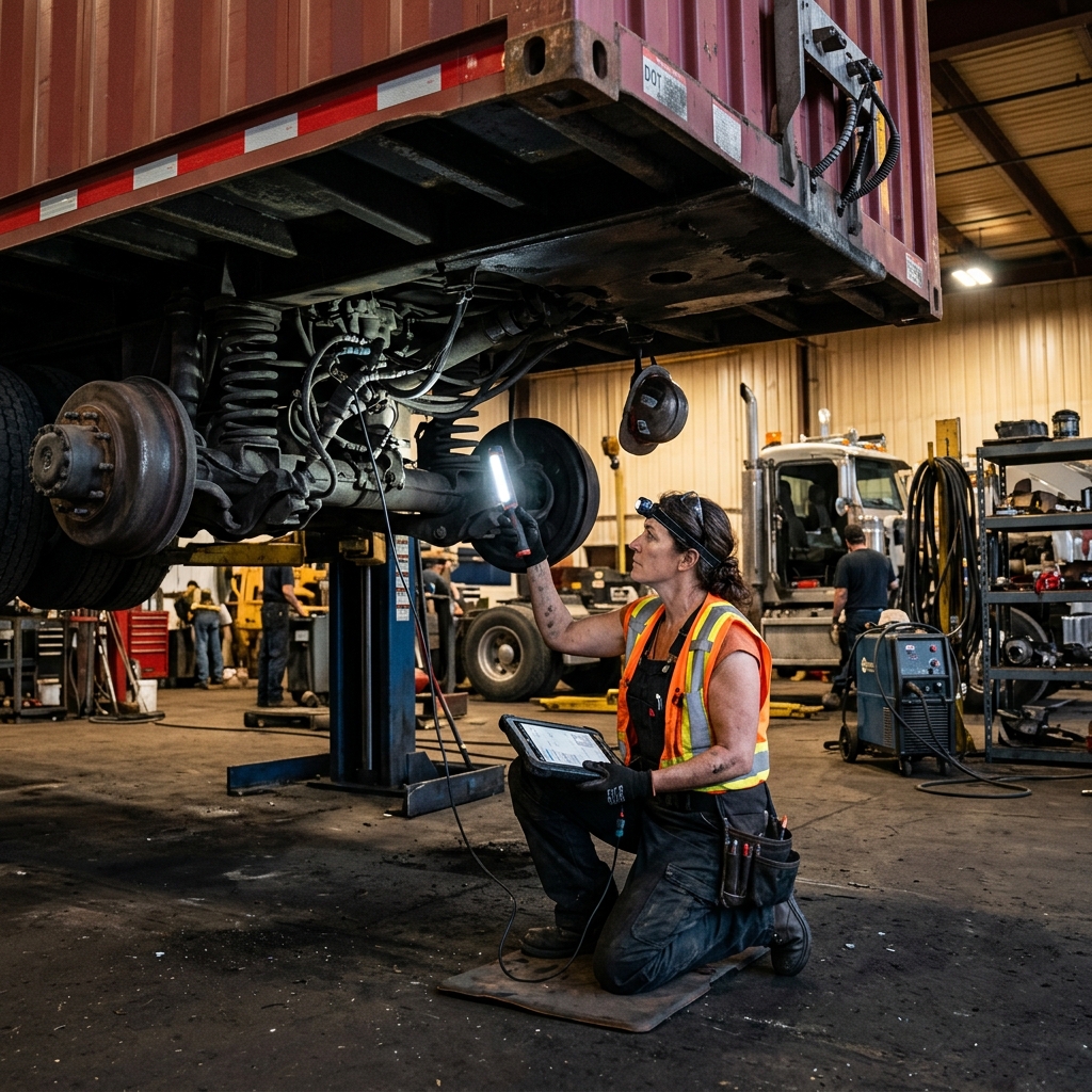 Truck mechanic at work
